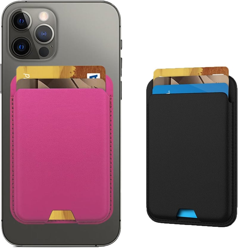 iLodn Magnetic Wallet Compatible with MagSafe for iPhone 17 16 15 14 13 12 Pro Max Air Plus Model, Mag 3 Safe Card Holder Stick on Accessories for Apple Cell Phone & Case, Black&Hot Pink - Image 1
